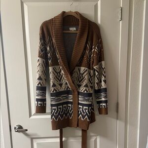 Lucky Brand Brown and Cream Knit Cardigan